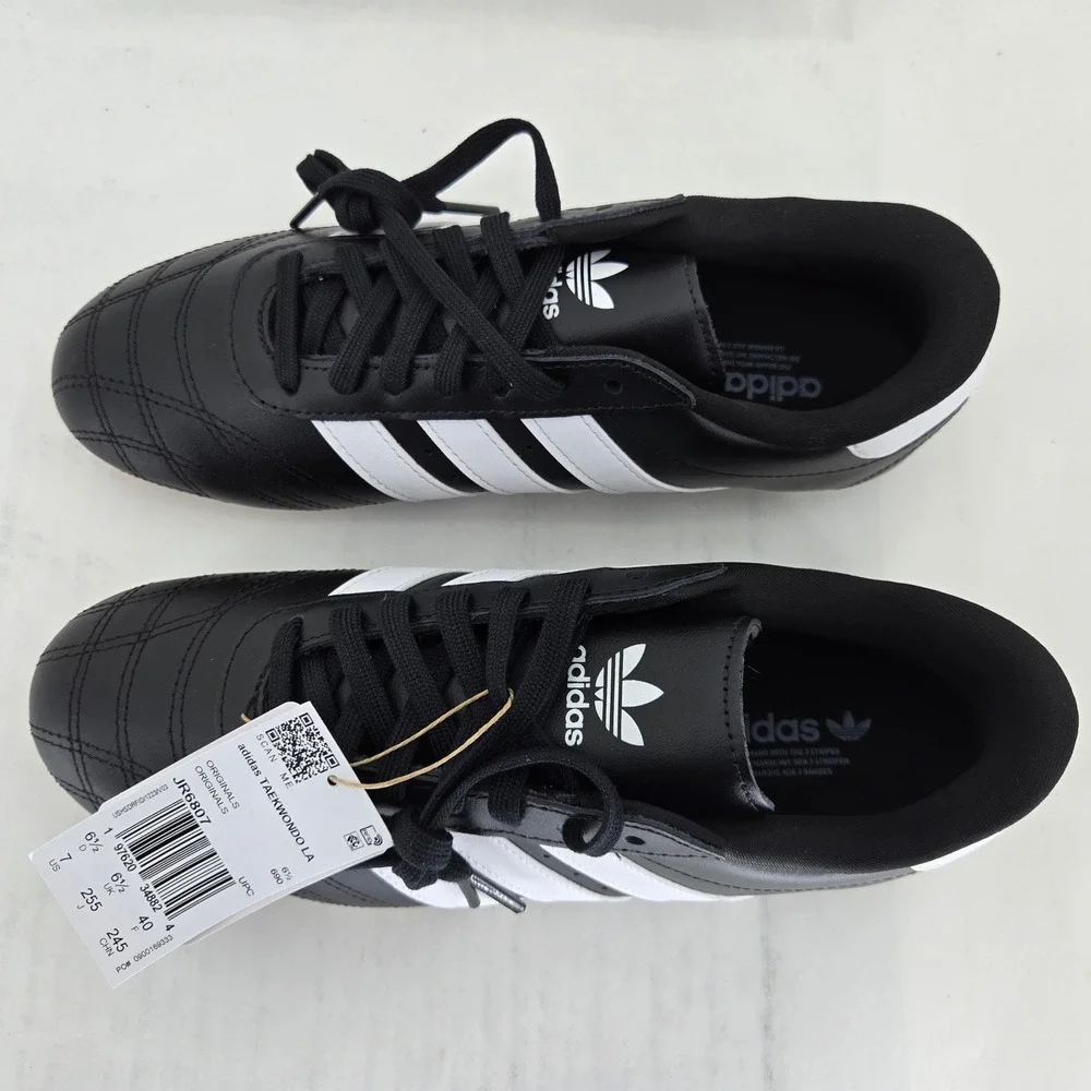 Adidas Taekwondo LA Black White Gum Leather Sneakers JR6807 Mens 7 Womens 8